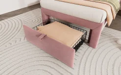 Lit 90x190 cm avec tiroir de rangement, tête de lit velours réglable à motifs floraux et éclairage LED RGB