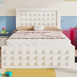 Lit 90x190 cm avec tiroir et grand espace sous-lit 26 cm, design créatif en bois blanc, idéal enfant