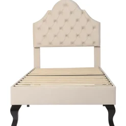 Lit 90x200 cm avec tête de lit réglable et sommier à lattes, revêtement velours beige, design classique