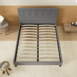 Lit 120x190 Cm Avec Tête De Lit Boutonnée Simili Gris