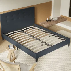 Lit 160x200 Cm Avec Tête De Lit Boutonnée Simili Noir