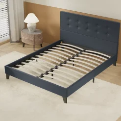 Lit 160x200 Cm Avec Tête De Lit Boutonnée Simili Noir