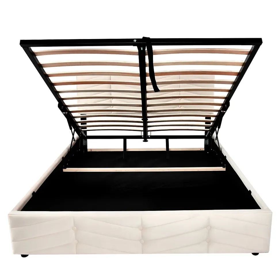 Lit 140x200 cm avec tête de lit réglable et revêtement velours hollandais beige, cadre robuste à lattes bois