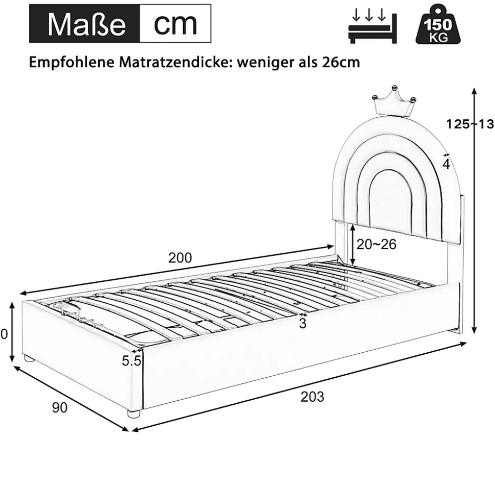 Lit 90x200 cm avec tête de lit réglable, tapissé PU rose et sommier à lattes, design contemporain