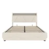 Lit 140x200 cm beige avec LED, ports USB-C, rangement sous le lit et tête de lit design