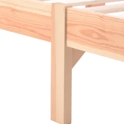 Lit 90x200 cm bois massif, cadre avec sommier à lattes et tête de lit, adapté enfants, ados et adultes, couleur naturel