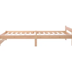 Lit 90x200 cm bois massif, cadre avec sommier à lattes et tête de lit, adapté enfants, ados et adultes, couleur naturel