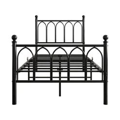 Lit 90x200 cm cadre metal noir avec tete et pied hauts, lattes acier robustes et rangement sous lit 27 cm