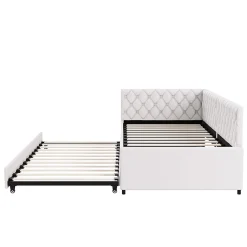 Lit 90x200 cm, canapé convertible extensible avec sommier à lattes, velours, lit enfant et lit d'appoint - Beige