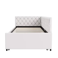 Lit 90x200 cm, canapé convertible extensible avec sommier à lattes, velours, lit enfant et lit d'appoint - Beige
