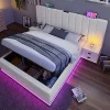Lit 180x200 cm coffre de rangement hydraulique LED 360 pilotable revêtement PU blanc ports USB Type C