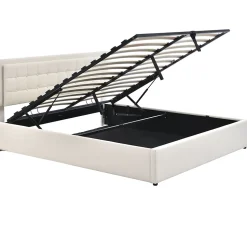 Lit 140x200 cm coffre de rangement avec sommier relevable, tête de lit capitonnée en PU et éclairage LED