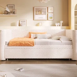 Lit 90x200 cm convertible en 180x200 cm avec revêtement velours beige et bande LED contrôlée par application