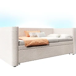 Lit 90x200 cm convertible en 180x200 cm avec revêtement velours beige et bande LED contrôlée par application