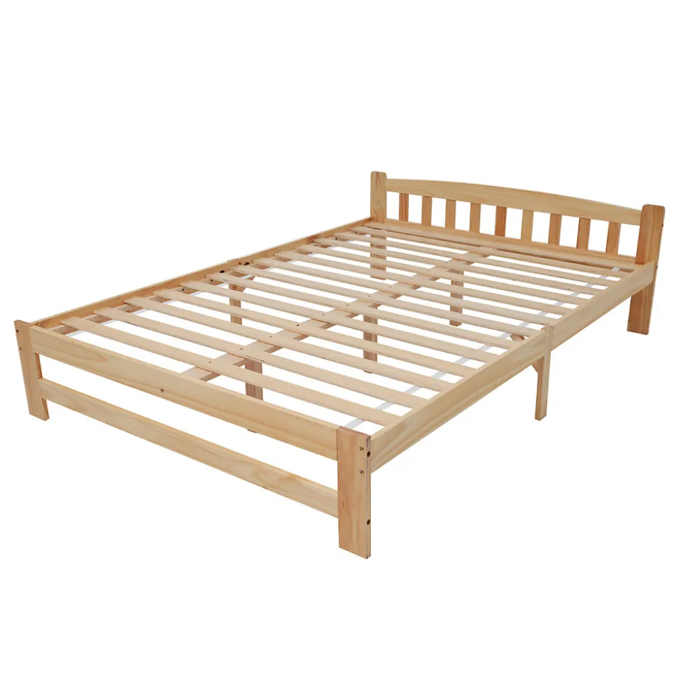 Lit 140x200 cm en bois massif naturel avec tête de lit et sommier à lattes, lit futon solide pour adolescents et adultes