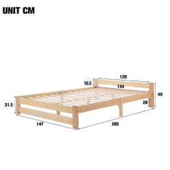 Lit 140x200 cm en bois massif naturel avec tête de lit, design épuré et finition personnalisable