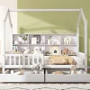 Lit 90x200 cm en bois massif style scandinave en forme de maison avec 2 tiroirs de rangement blanc
