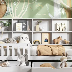 Lit 90x200 cm en bois massif style scandinave en forme de maison avec 2 tiroirs de rangement blanc