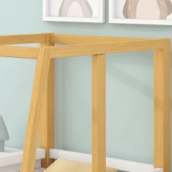 Lit 90x200 cm en forme de voiture avec cadre en pin massif et barrières de protection, blanc/naturel