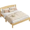 Lit 160x200 cm en pin et rotin PE avec tête de lit décorative, design naturel, 15 lattes et pieds centraux