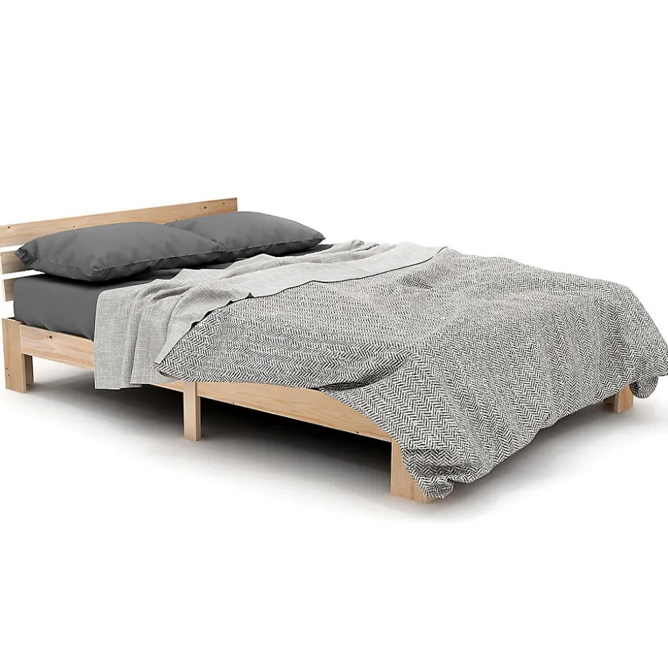 Lit 140x200 cm en pin massif avec rangement sous le lit 18 cm et tête de lit, sommier à lattes