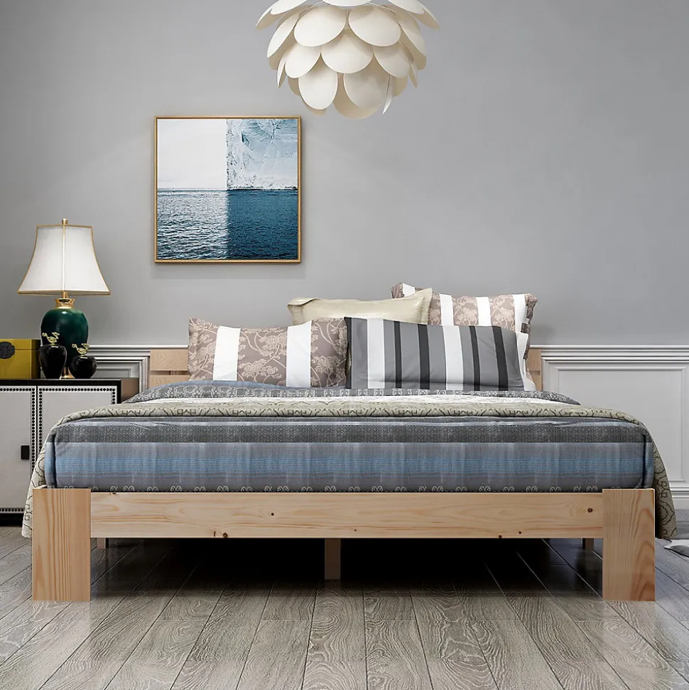 Lit 140x200 cm en pin massif avec rangement sous le lit 18 cm et tête de lit, sommier à lattes