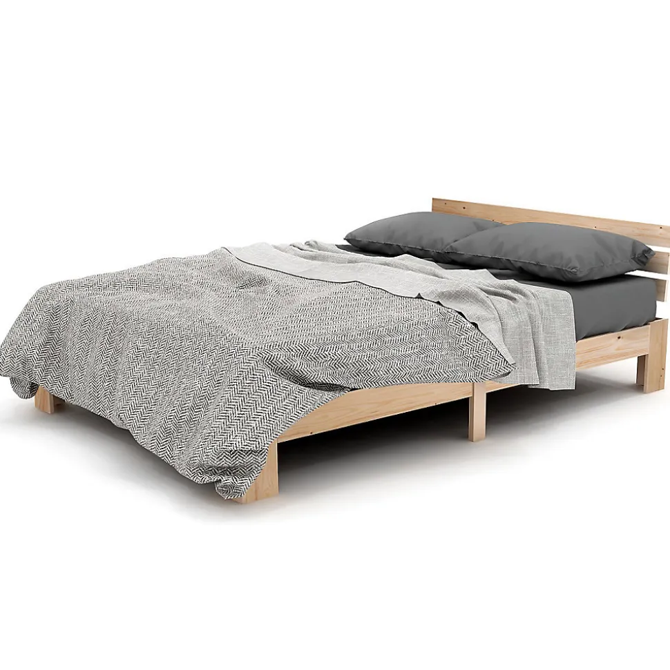 Lit 140x200 cm en pin massif avec rangement sous le lit 18 cm et tête de lit, sommier à lattes