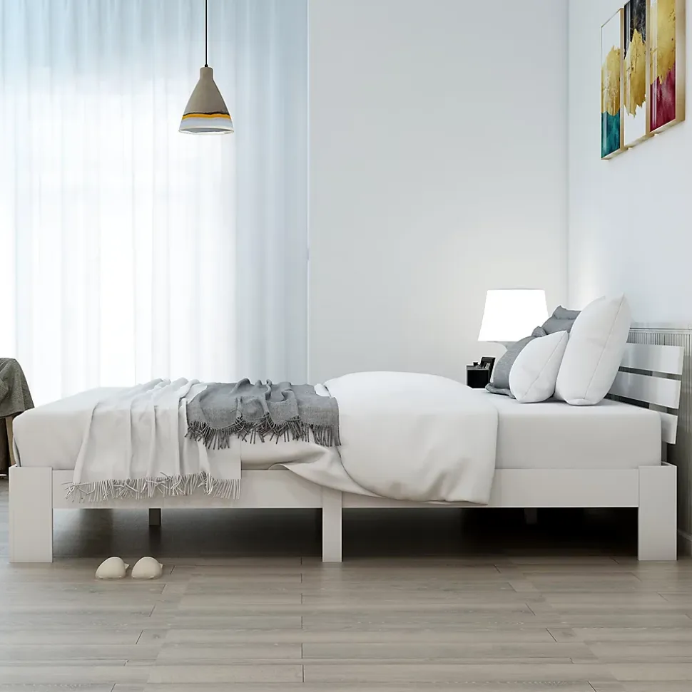 Lit 140x200 cm en pin massif blanc avec rangement sous-lit, design rustique et fonctionnel