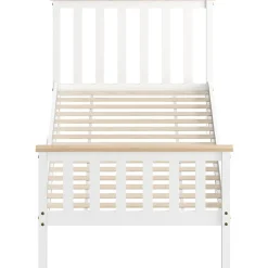 Lit 90x200 cm en pin massif blanc avec rangement sous le sommier, design naturel et silencieux