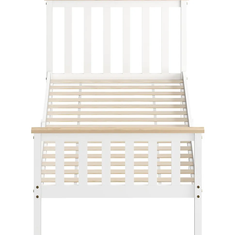 Lit 90x200 cm en pin massif blanc avec rangement sous le sommier, design naturel et silencieux