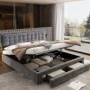 Lit 180x200 cm en velours gris avec grand coffre de rangement et tête de lit réglable, style européen élégant