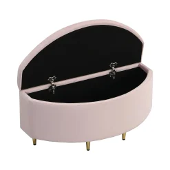 Lit 90x200 cm en velours rose avec tête de lit réglable style coquillage et pieds métal doré, élégant