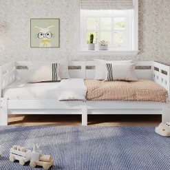 Lit 90x200 cm extensible avec 2e couchage et tête en forme de cœur en pin massif blanc, design romantique