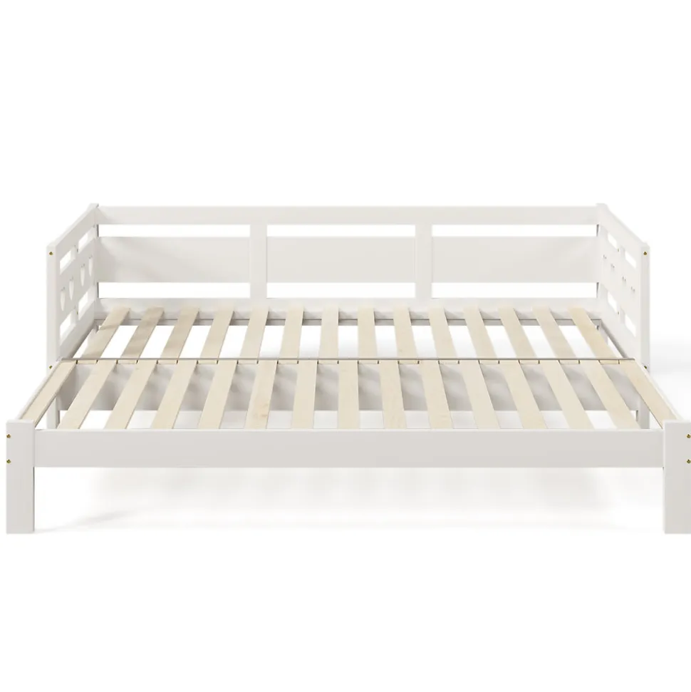 Lit 90x190 cm extensible en 182x190 cm, cadre pin massif en forme de cœur, blanc élégant