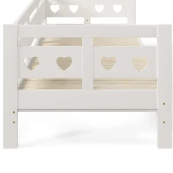 Lit 90x190 cm extensible en 182x190 cm, cadre pin massif en forme de cœur, blanc élégant