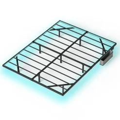 Lit 160x200 cm flottant en acier noir avec éclairage LED, station USB-C et poche de rangement