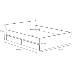 Lit 160x200 cm KAPPA+ 2 tiroirs / Chêne Blanchi