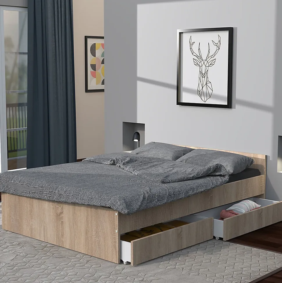 Lit 160x200 cm KAPPA+ 2 tiroirs / Chêne Blanchi