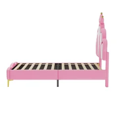 Lit 90x200 cm, lit princess avec LED, tête de lit couronne, design moderne, rose