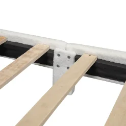 Lit 90x200 cm pour enfant avec tête de lit rembourrée en plush blanc, cadre MDF, design floral et moderne