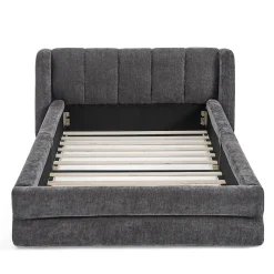 Lit 90x200 cm tapissé chenille Dark Gray avec tête de lit ergonomique et profil bas minimaliste