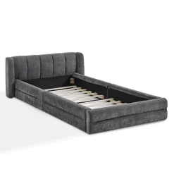 Lit 90x200 cm tapissé chenille Dark Gray avec tête de lit ergonomique et profil bas minimaliste