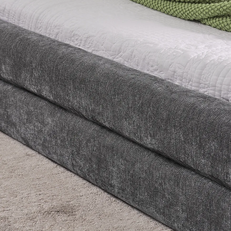 Lit 140x200 cm tapissé chenille avec tête matelassée et structure renforcée, gris foncé, design scandinave