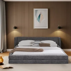 Lit 140x200 cm tapissé chenille avec tête matelassée et structure renforcée, gris foncé, design scandinave