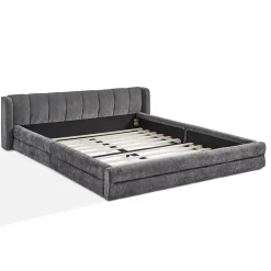 Lit 140x200 cm tapissé chenille avec tête matelassée et structure renforcée, gris foncé, design scandinave