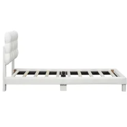 Lit 90x200 cm tapissé en tissu peluche blanc avec tête de lit réglable 3 positions, structure MDF, style moderne et épuré
