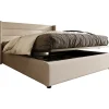Lit 160x200 cm tapissé lin beige avec coffre de rangement hydraulique, tête de lit rembourrée et cadre robuste