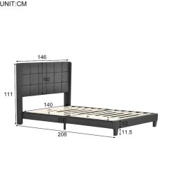 Lit 140x200 cm tapissé lin gris avec tête de lit rembourrée haute et matelas à ressorts 140x200 cm inclus