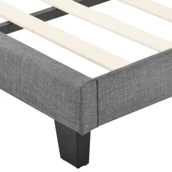 Lit 140x200 cm tapissé lin gris avec tête de lit rembourrée haute et matelas à ressorts 140x200 cm inclus