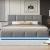 Lit 180x200 cm tapissé similicuir gris ciment avec LED, coffre hydraulique et tête de lit réglable 91/101 cm
